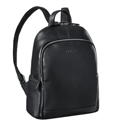 Abbildung von STILORD &#039;Porter&#039; Rucksack aus Leder, Daypack, Vintage, Retro, für MacBook 13 Zoll, moderner Rucksack, Büro, Reise, echtem Schwarz, M,
