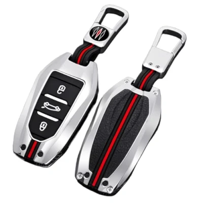 Abbildung von Happyit Autoschlüsselhüllen aus Zinklegierung für Peugeot 3008 208 308 508 408 307 4008 Citroen C4 C4L C3 C6 XR Picasso DS3 DS4 DS5 3 Tasten (A, Silber)