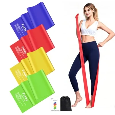 Abbildung von Fokky Fitnessbänder 4er Set, Resistance Bands 2M Fitnessband, Gymnastikband mit 4 Stufen, Widerstandsbänder Gummiband für Muskelaufbau, Yoga, Pilates Männer und Frauen