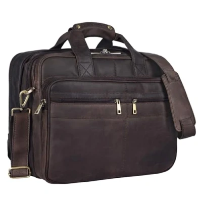 Abbildung von STILORD Alexander Business Tasche, Herren, Leder, Aktentasche, Computertasche, Arbeitshandtuch, Lehrertasche mit Schultergurt, Braun Hellbraun, XL, Schulranzen
