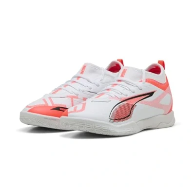 Abbildung von Puma Ultra 5 Match IT MID JR Unisex Fußballschuh Halle für Kinder, Größe: 37.5, White/black/glowing red Schuhe