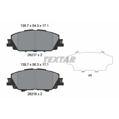 Abbildung von TEXTAR 2621701 Bremsbelagsatz nicht für Verschleißwarnanzeiger vorbereitet mit Bremssattelschrauben TOYOTA: Corolla XII Hatchback, Saloon