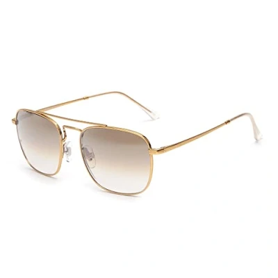 Abbildung von JIM HALO Quadratische Pilotensonnenbrille im Retro Stil Premium Glass Lens Flat Metal Eyewear Herren Damen (Gold/Gradient Braun)