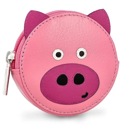 Abbildung von Lederow Schweinchen Geldbörse Damen klein Leder mit Schlüsselring inkl. Geschenkbox Mini Portmonee Münzbörse Frauen Kinder für Schlüssel und Münzen Echtleder Kindergeldbörse Schwein Rosa