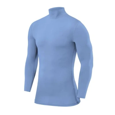 Abbildung von PowerLayer Kompressionsshirt Herren Compression Shirt Funktionssshirt Langarm Laufshirt Mock Neck Sportshirt Longsleeve Oberteil Unterziehshirt Hellblau, XXL