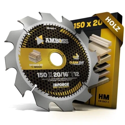 Abbildung von HM Kreissägeblatt 150x20 16 Z12 Wechselzahn für Holz Zuschnitt. AMBOSS WERKZEUGE® Sägeblatt 150mm +Reduzierring 20mm. 150x16 komp. zu BOSCH GB 1923. GKS 12 V. 46.PKS 46.48. 416. S1