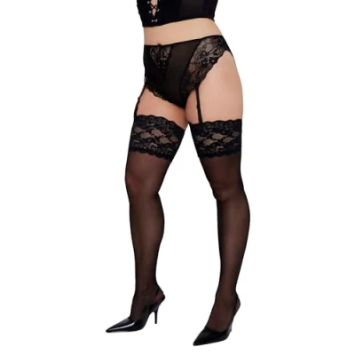 Abbildung von Ulla Popken Damen Halterloser Strumpf Hosen, Schwarz, Einheitsgröße EU