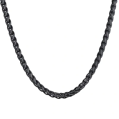Abbildung von U7 Herren 3mm breit Hip Hop Kette schlichte Weizenkette Halskette 55cm schwarz Edelstahl Gliederkette Spiga Chain Necklace trendig Schmuck Accessoire für Jungen