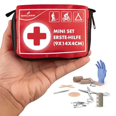 Abbildung von WALSER Premium Mini Erste Hilfe Set 2025, wasserfestes Notfall Outdoor/Camping/Fahrrad, 34 teiliges Reiseapotheke Set, kompaktes Outdoor, Verbandskasten First Aid Kit