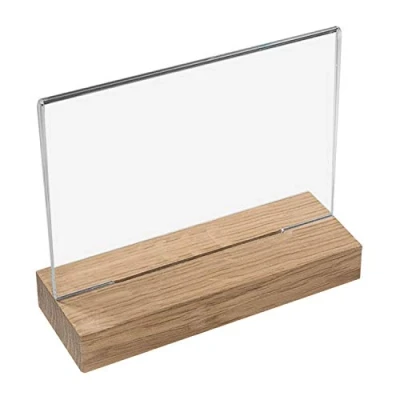 Abbildung von HMF 46943 Acryl Tischaufsteller mit Holzfuß DIN A5 Querformat Glasklar
