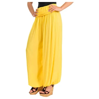 Abbildung von Malito Damen Haremshose Pumphose aus Baumwolle leichte Sommer Stoffhose Pluderhose zum Tanzen &amp; Chillen dünne Aladinhose 1482 (Dunkelgelb)