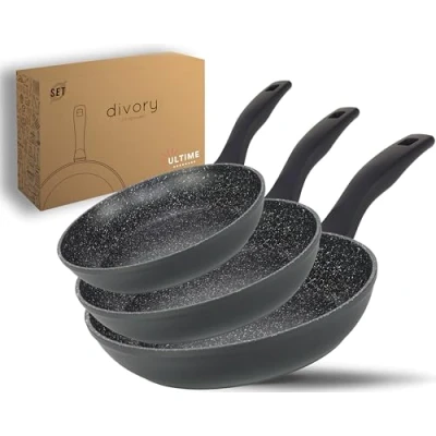 Abbildung von DIVORY Pfannenset 3 teilig Pfanne 20, 24cm, 28cm I Induktion, Feste Griffe, Antihaft Bratpfanne, Induktionspfanne, 3er Set Universalpfanne (Ultime 24, 28cm)