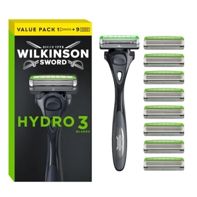 Abbildung von WILKINSON SWORD Hydro 3 Rasierer für Männer Feuchtigkeitsspendendes Gel + 9 Rasierklingen