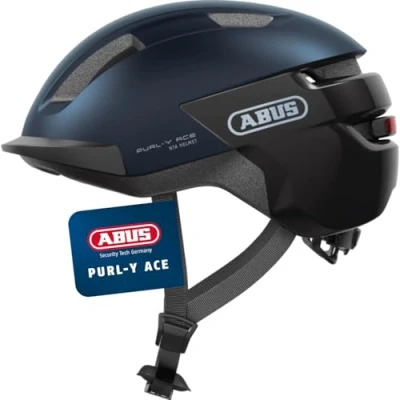 Abbildung von ABUS Fahrradhelm Purl Y ACE mit LED Licht geeignet Fahrten auf E Bike und S Pedelec Trendiger NTA Schutzhelm für Erwachsene Jugendliche Blau, Größe M