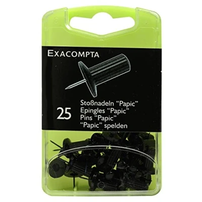 Abbildung von Exacompta 14901E 25er Pack Pinwandnadel mit rundem geripptem Kopf Stoßnadeln in Kunststoffbox für Pinnwände Fotowände Korktafeln schwarz