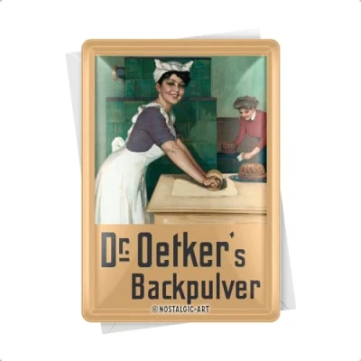Abbildung von Nostalgic Art Retro Blechpostkarte, 10 x 14 cm, Dr. Oetker Bäckerin Geschenk Idee für Nostalgie Fans, Postkarte aus Metall, Mini Blechschild als Grußkarte