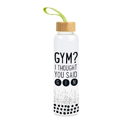 Abbildung von Grafik Werkstatt Trinkflasche aus Glas mit lustigem Spruch Griffschlaufe 550 ml Gym?