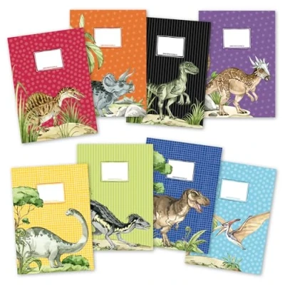 Abbildung von Papierdrachen 8 hochwertige Heftumschläge aus Papier für Kinder A4 Motiv Welt der Dino Heftschoner ideal die Schule Heftumschlag 250g/m² Set Nummer 16