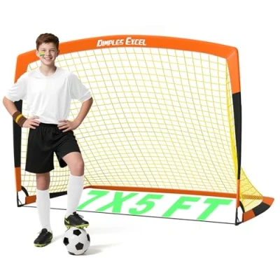 Abbildung von Dimples Excel Fußballtor Netz für Garten und Außenbereich Fußballtraining Fußballliebhaber (7&#039;x5&#039; Orange Schwarz)