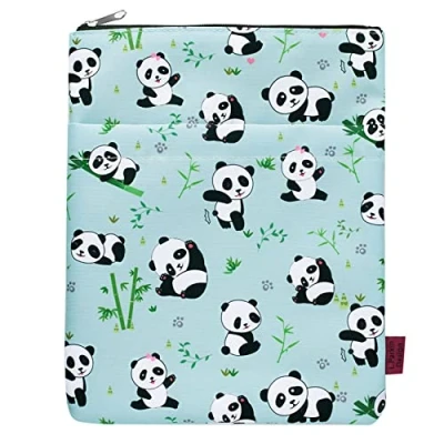 Abbildung von Buchhüllen Panda Buchschutz, für Taschenbücher, waschbarer Stoff, mit Reißverschluss, Größe M 27,9 x 21,4 cm, buchisches Geschenk