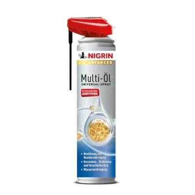 Abbildung von NIGRIN Advanced Multi Öl, Multifunktionsöl, herausragende Schmierwirkung und Kriecheigenschaft, Verschleiß Korrosionsschutz, reinigt Kuststoff Metall, 400 ml