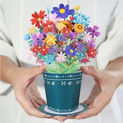 Abbildung von Diese Klappkarten Glückwunschkarte mit 3D Blumenstrauß Pop Up Karte bunten Blumen Geburtstagskarte Gute Besserung Dankeskarte Gutschein
