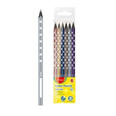 Abbildung von Keyroad Buntstifte Metallic Dreikantform 6 Stück/Mischfarben/Erwachsene und Kinder/Schwarzes Holz/Loch zum Aufhängen, KR971869