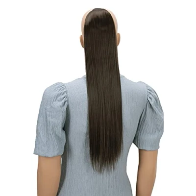 Abbildung von CAISHA 60cm Zopf mit 2 Bändern Pferdeschwanz Langhaar Extensions Haarverlängerung Haarteil Glatt Dunkelbraun HC3a