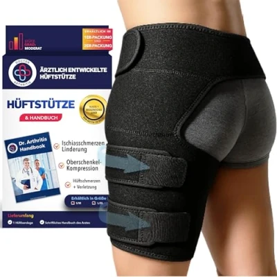 Abbildung von Von Ärzten Entworfen Stabilisierende Oberschenkelbandage, Hüftgelenkstütze für Ischias Schmerzlinderung, Piriformis Syndrom, Oberschenkelkompression, Hamstring Hüftbandage, Frauen &amp; Männer [S/M]