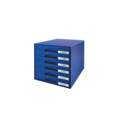 Abbildung von Leitz Schubladenbox mit 6 Schubladen, Für die Aufbewahrung von A4 Dokumenten und Utensilien, Blau, Plus Serie, 52120035