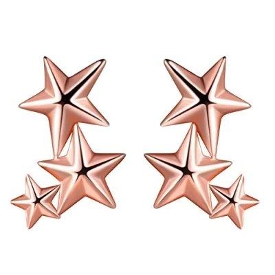 Abbildung von Yumilok 925 Sterling Silber Zirkonia Sterne Ohrstecker Ohrringe Hypoallergen Ohrschmuck Ear Cuffs für Damen Frauen Mädchen (Silber roségoldet)