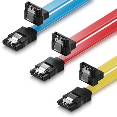 Abbildung von deleyCON 3x 50cm SATA III Kabel S ATA 3 Datenkabel 6 GBit/s Verbindungskabel Anschlusskabel für HDD SSD Metall Clip 1x Gerade 90 L Type Stecker Gelb/Rot/Blau