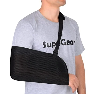Abbildung von supregear Armschlinge, Verstellbare Mesh Schulter Wegfahrsperre Armschlinge für Dusche Atmungsaktive Medizinische Ellbogenstütze Damen Herren, Passend linken/rechten Arm, Schwarz