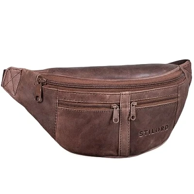 Abbildung von STILORD &#039;Echo&#039; Vintage Hüfttasche Leder Bauchtasche Gürteltasche für Herren und Damen 7 Zoll Kamera Handy Reise Festival Unisex Echtleder, Farbe:Messina braun