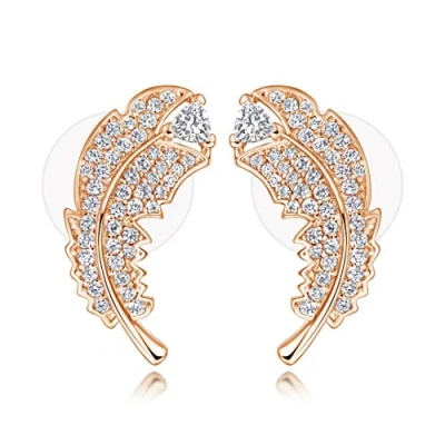 Abbildung von Ohrstecker, Ohrringe Engelsflügel mit Funkelnden Zirkonia Steinen I Hochwertiger Schmuck als Feder Engel für Damen und Frauen in Juweliersqualität (Rosegold)