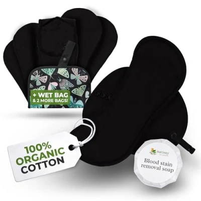Abbildung von Wiederverwendbare Menstruationseinlagen der Basic Linie, 6er Pack; MINI; Bio Baumwolle; botanisch; schwarze Flügel