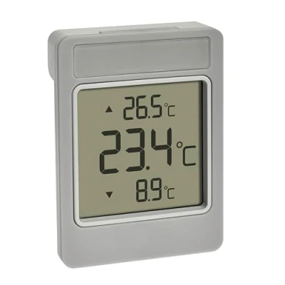 Abbildung von TFA Dostmann Digitales Fensterthermometer WINDOO, 30.1067.15, Außentemperatur messen, leichte Montage, wetterfest, Höchst und Tiefstwerte, mit Selbstklebefolie, ohne Bohren, grau weiß
