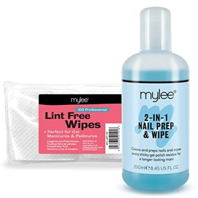 Abbildung von Mylee Prep &amp; Wipe Gel Nagellack, Finishing Rückstandsreiniger Entferner 250ml + 100x fusselfreies Wischtuch Kit, Vorbereitung Nachsorge, UV LED Polish Basis Pre Post Wipe, Desinfektion