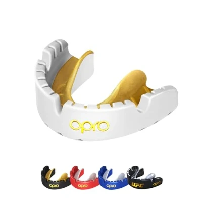 Abbildung von OPRO Mundschutz für feste Zahnspangen Gold Level Zahnschutz Boxen, Kampfsport, MMA, Erwachsene &amp; Kinder (Alter 10+) Selbstanpassende Schiene Premium Passform Mit zahnärztlicher Garantie