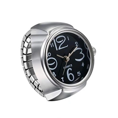 Abbildung von JewelryWe Ringuhr Fingeruhr Herren Damen rund Analog Quarz Elastisch Legierung Ring Uhr Uhrenring Schwarz