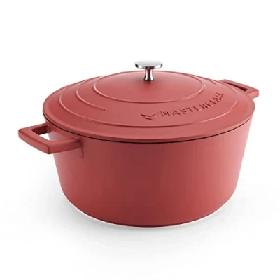 Abbildung von MasterClass Auflaufform mit Deckel, groß 5L/28cm, leichter Aluminiumguss, Induktionsherd und ofenfest, rot