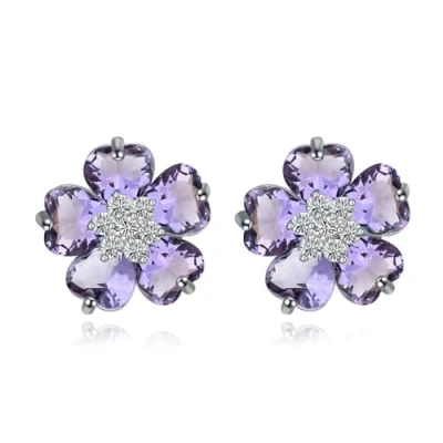 Abbildung von Crystalline Azuria Blumen Ohrstecker mit Lila Violett Zirkonia Kristalle18 kt Weiß Vergoldet für Damen