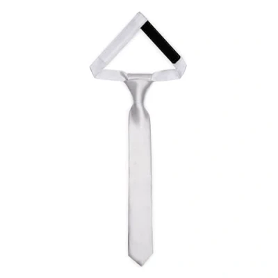 Abbildung von Ladeheid Kinder Krawatte für Jungen Eleganter glänzender Look, Vorgebunden mit einem Klettverschluß, Perfekt besondere Anlässe Stilvolle Ansteckkrawatte TKS (31cm x 4cm, Silber)