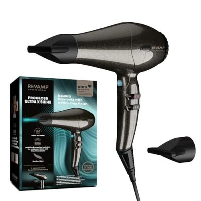 Abbildung von REVAMP Featherlite Ultra X Shine Ionic Haartrockner Professioneller Haartrockner, Hochleistungs AC Motor, leistungsstarker Luftstrom, schnelles Föhnen, Leichtgewicht, Kaltstufe, 2 Aufsätze