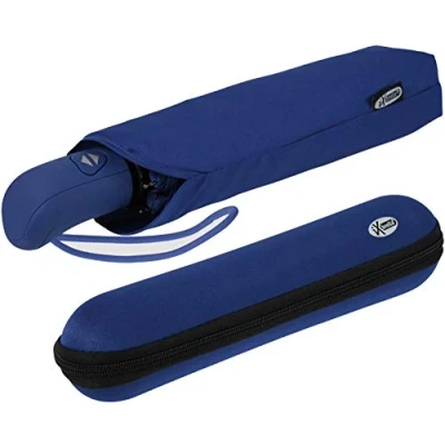 Abbildung von iX brella First Class Regenschirm mit Etui stabil groß sturmfest blau