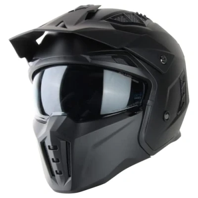Abbildung von VINZ Kioto Jethelm / Streetfighter Helm ECE 22.06 zugelassen Rollerhelm Mit Sonnenvisier Sonnenblende Jet abnehmbarem Kinnschutz Matt Schwarz