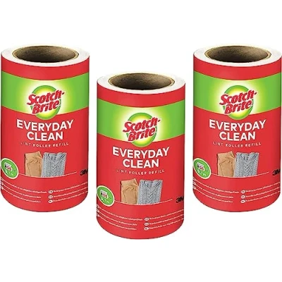 Abbildung von Scotch Brite Everyday Clean Ersatz Fusselrolle, 3 Rollen, 56 Blatt Fusselrolle für Kleidung und Möbel gegen Fussel Tierhaare, Weiß