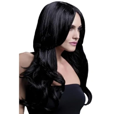 Abbildung von Smiffys Fever Kollektion, Khloe Perücke, Schwarz, Lang, Wellig mit Mittelscheitel, 56cm/22in