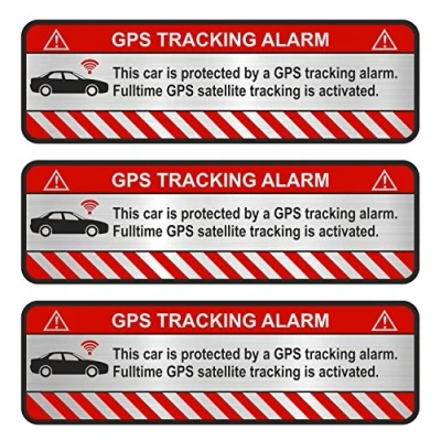 Abbildung von Finest Folia 3X GPS Aufkleber Fahrrad Motorrad Auto Alarm Warnung Anti Diebstahl Sticker Tracker gesichert R054 (Aluminium Schliff Silber, Auto)