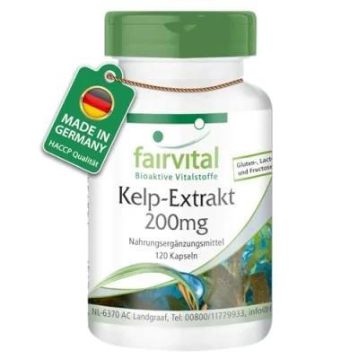 Abbildung von Fairvital Kelp Extrakt 200mg HOCHDOSIERT vegan 120 Kapseln 300µg Jod aus Braunalgen